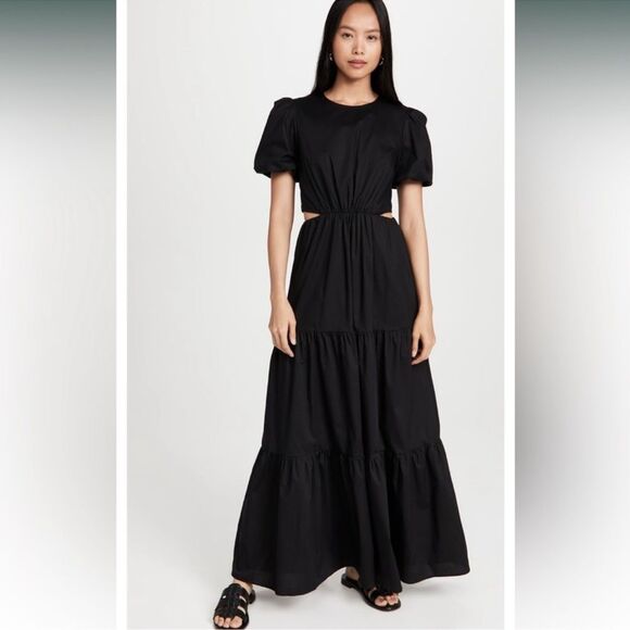 WAYF Plaza Cutout Tiered Maxi Dress Puff Sleeve Animal Cheetah Brown Color Small - Picture 12 of 13